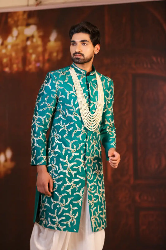 Turquoise Treasure - Embroidered Wedding Sherwani