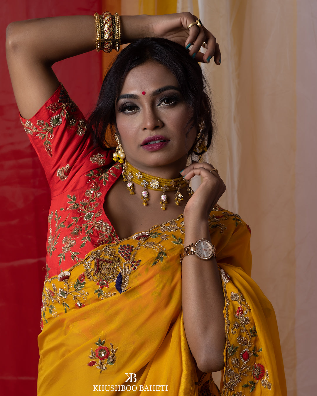 Yellow Organza Saree with Zardozi Hand Embroidery Thread Work