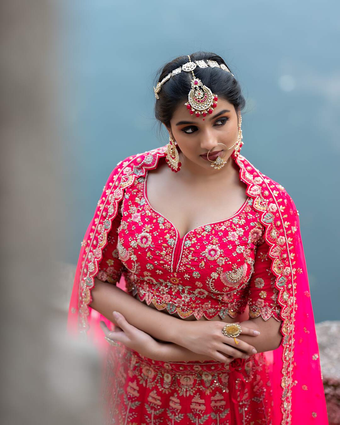 Zardozi Embroidered with Multicolour Threadwork Pink Bridal Lehenga Set