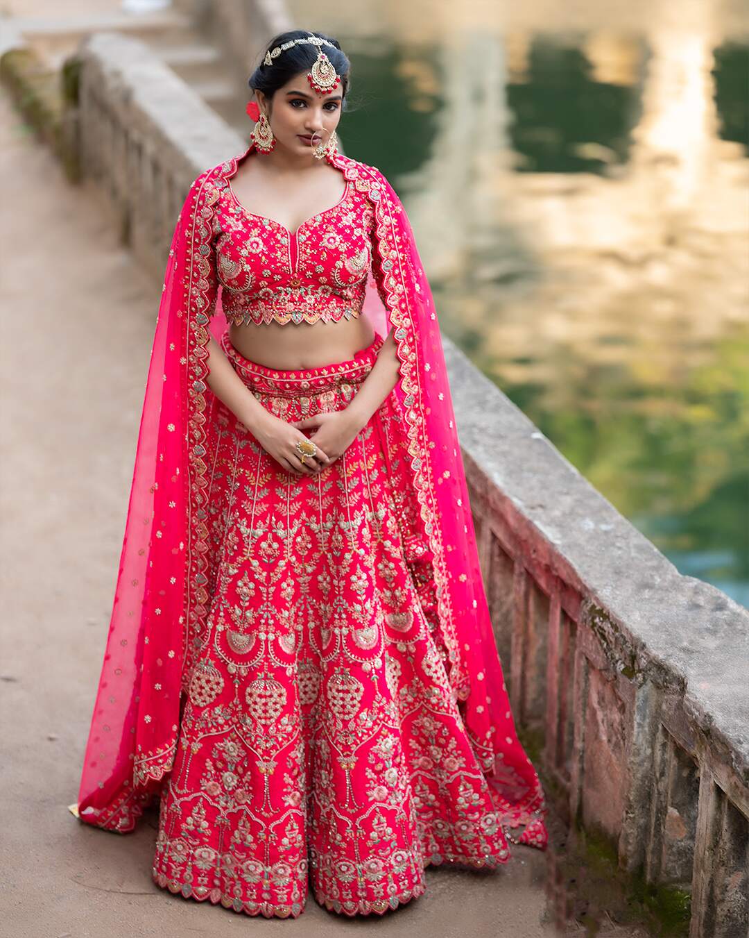 Zardozi Embroidered with Multicolour Threadwork Pink Bridal Lehenga Set