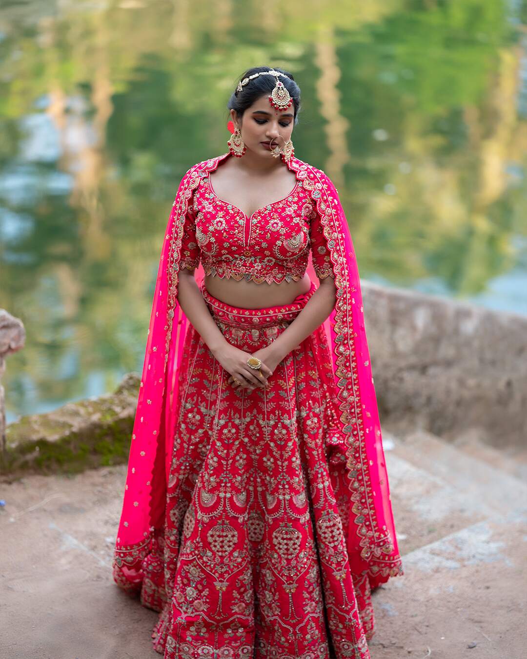 Zardozi Embroidered with Multicolour Threadwork Pink Bridal Lehenga Set