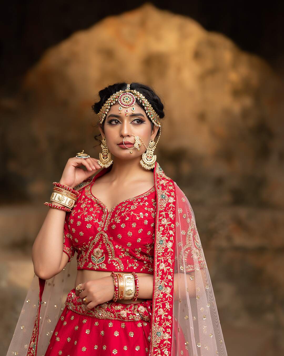 Zardozi and Sequins Embroidered Velvet Red Bridal Lehenga Set