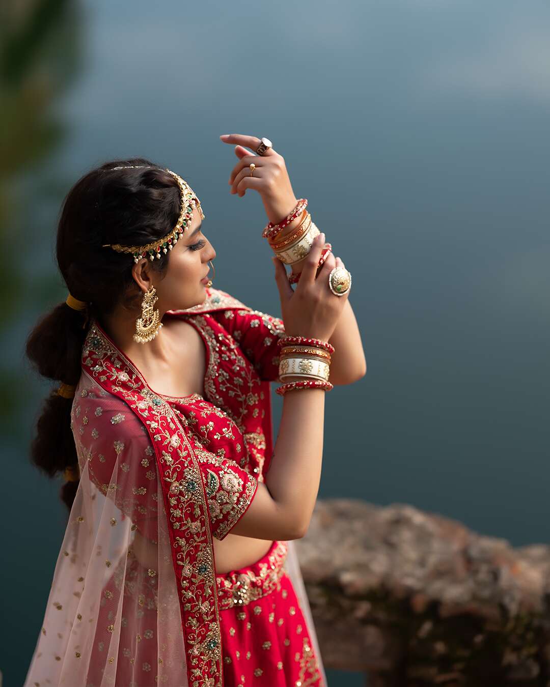 Zardozi and Sequins Embroidered Velvet Red Bridal Lehenga Set