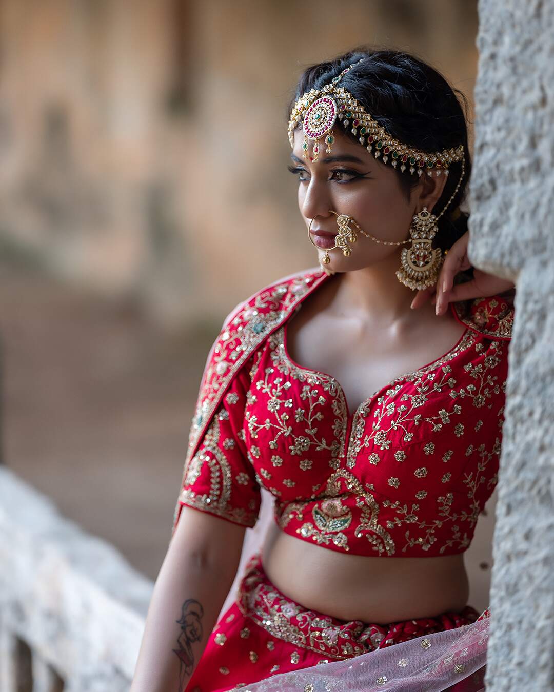 Zardozi and Sequins Embroidered Velvet Red Bridal Lehenga Set