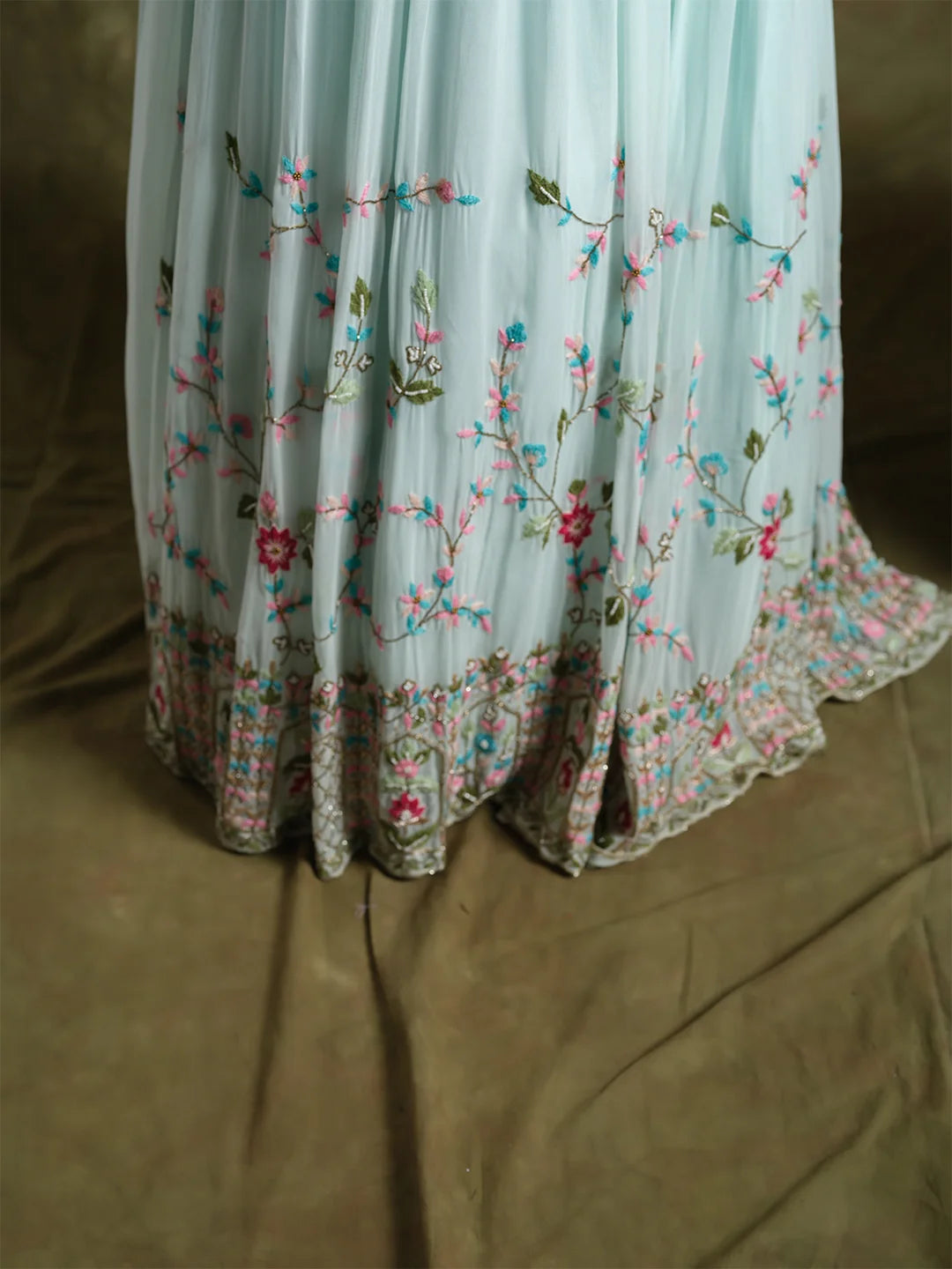Ice Blue Hand Embroidered Gown