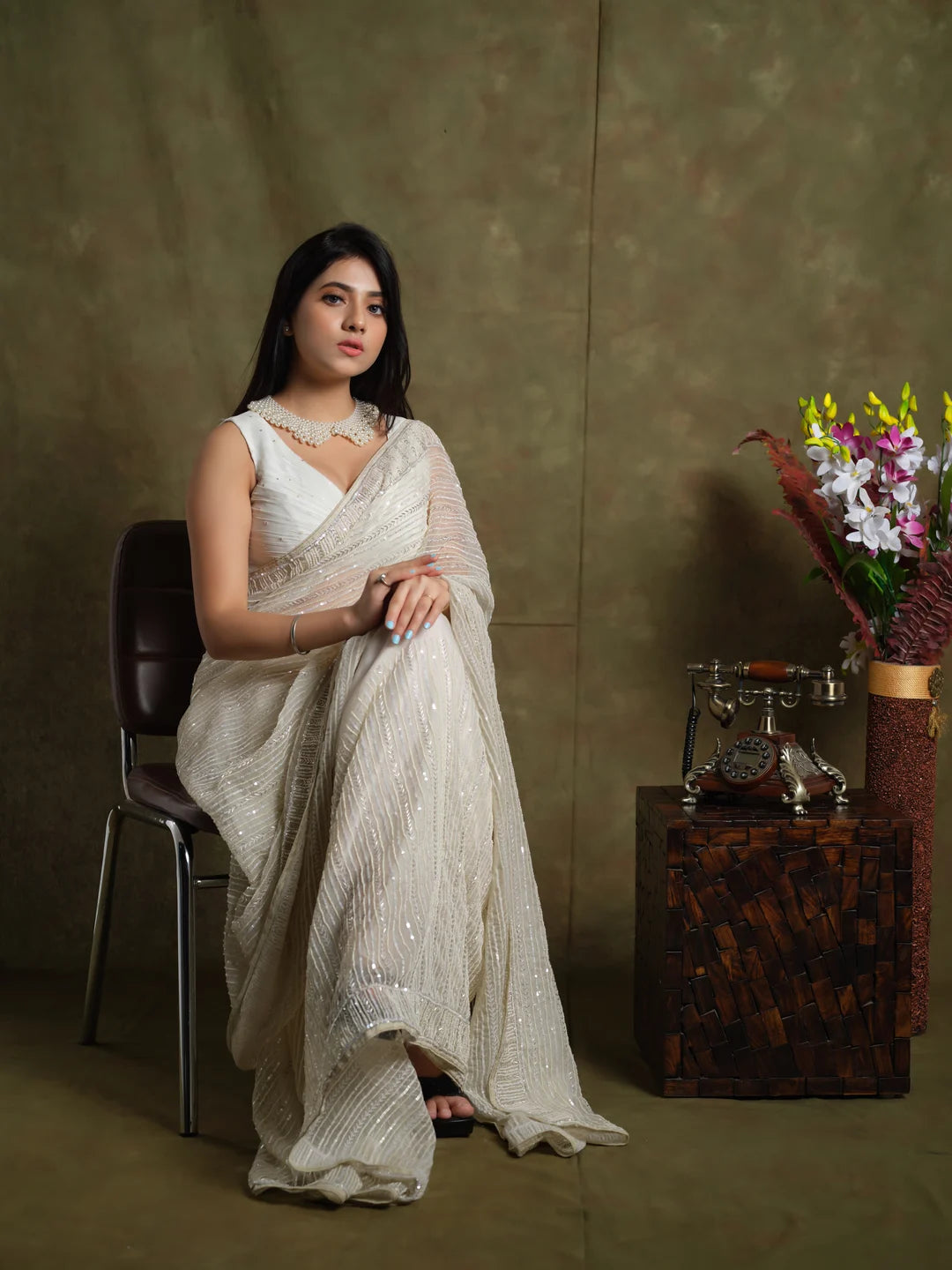 Whispering Pearls: Luxurious Handcrafted Saree