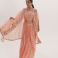 Peach Hand Embroidered Cape And Cowl Skirt Set