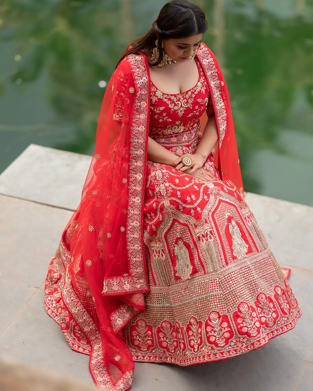 Butter Red Hand Embroidered Bridal Lehenga Set