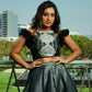 Contemporary Black and Grey Crop Top Set