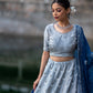 Hand Crafted Grey and Blue Pearl Embroidery Lehenga Set