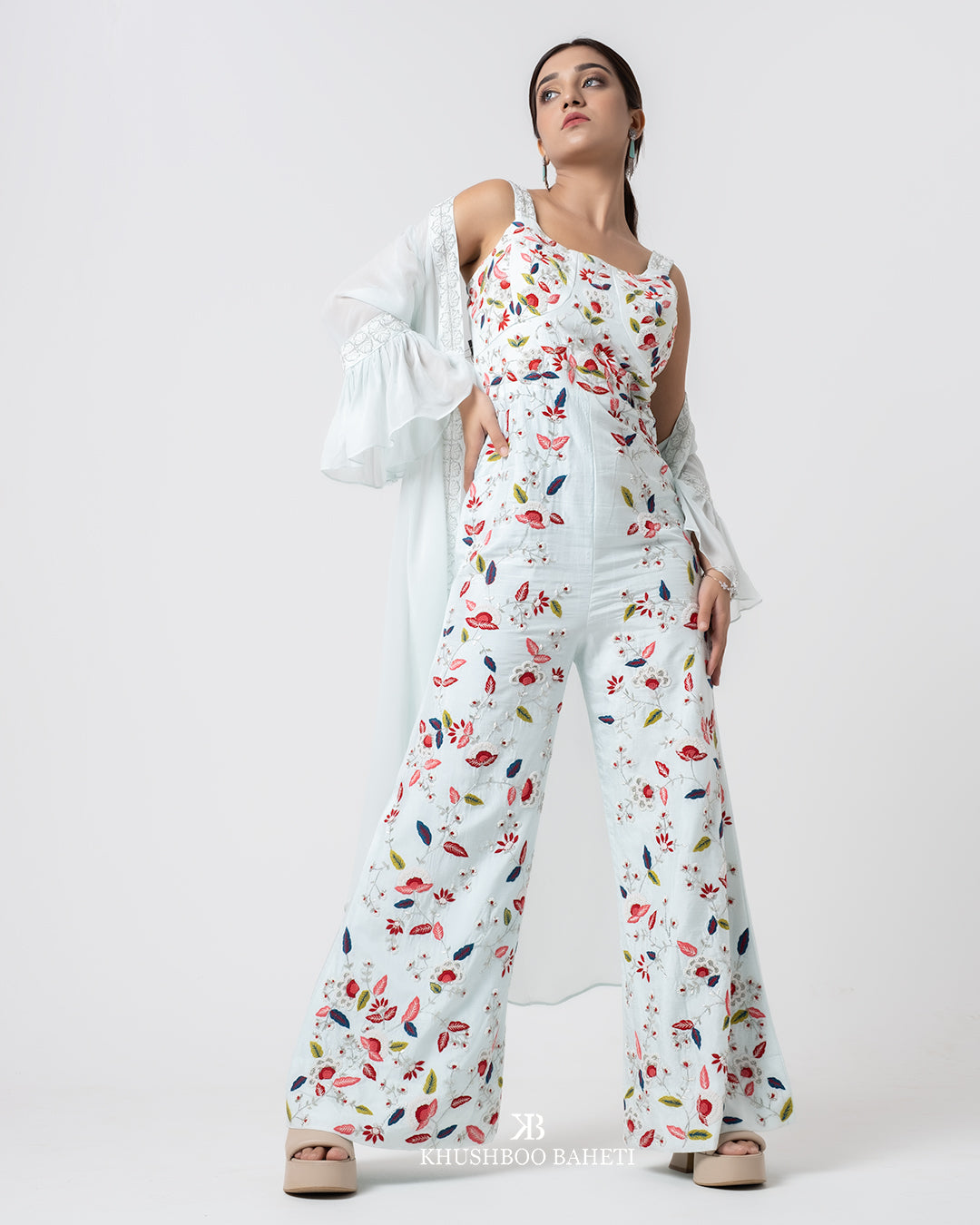 Multicolor Hand Embroidered Jumpsuit With Jacket