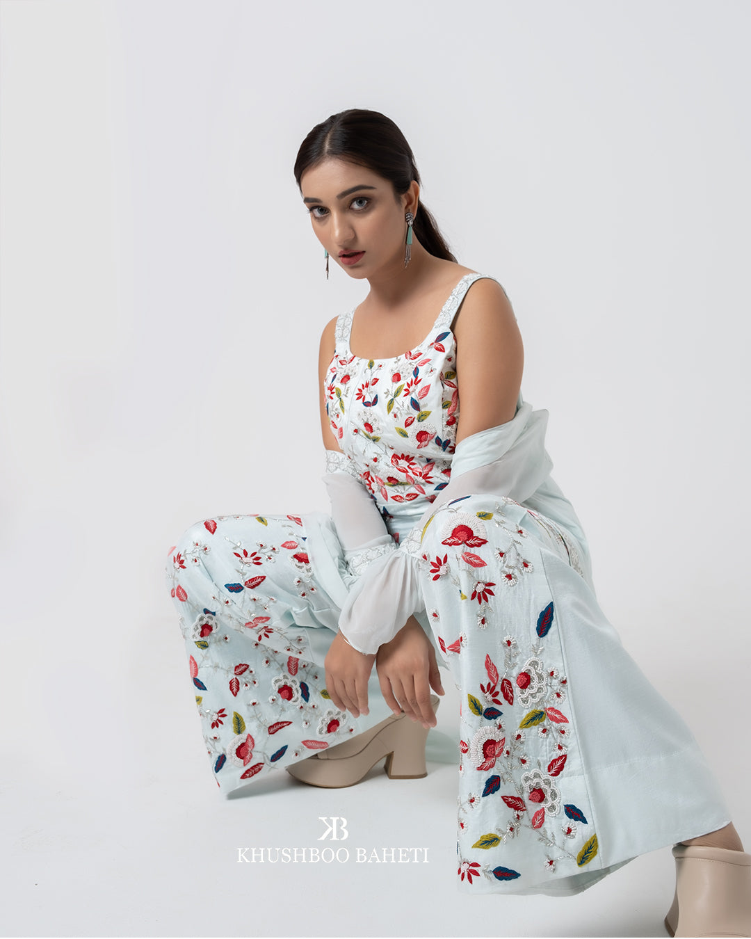 Multicolor Hand Embroidered Jumpsuit With Jacket