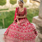 Reddish Pink Zardozi Embroidered with Threadwork  Bridal Lehenga Set