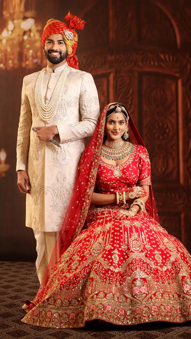 Couple fashion, bridal lehenga, Grooms wear, Sherwani, red lehenga, c… |  Indian wedding photography couples, Indian wedding poses, Indian wedding  couple photography